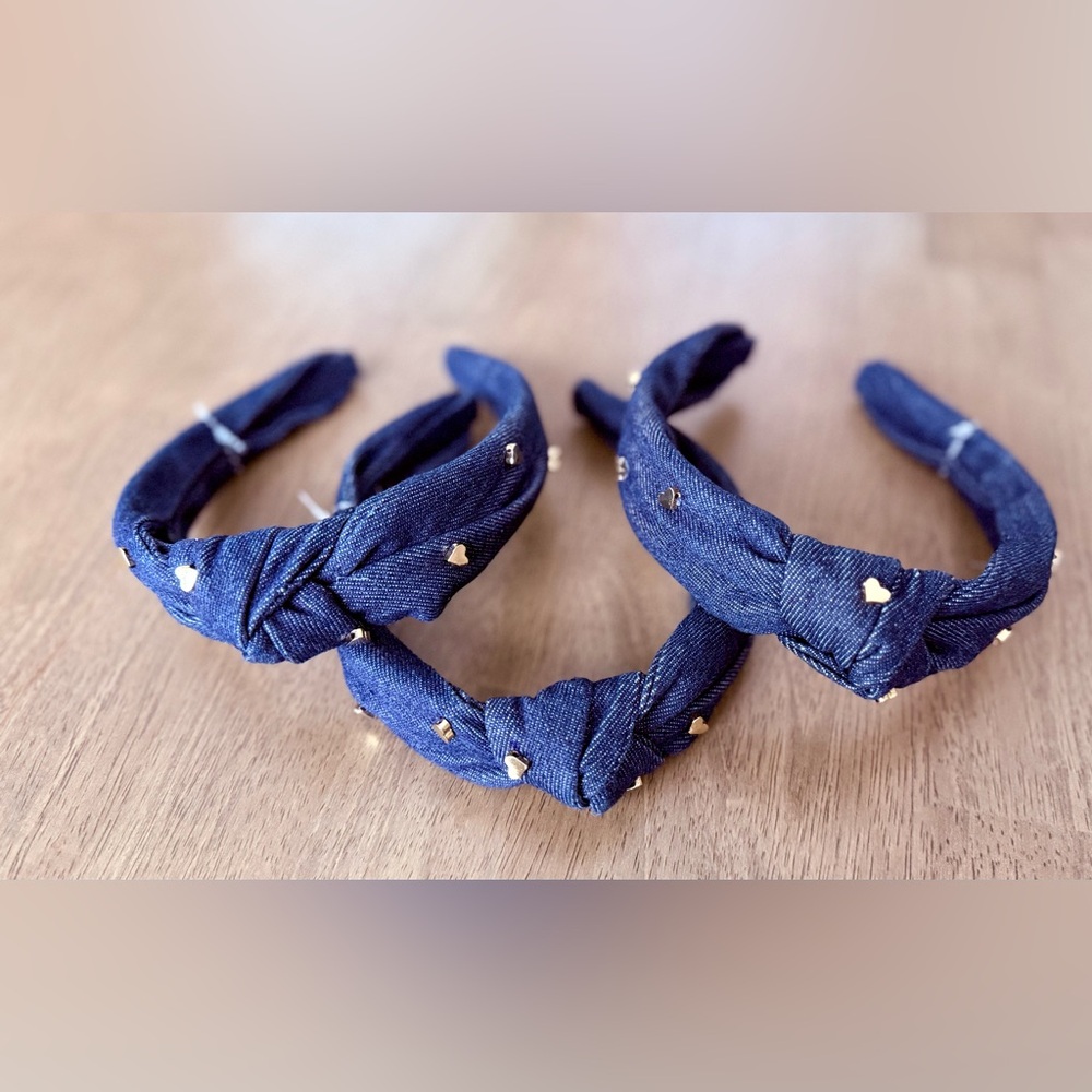 Loft Metallic Heart Denim Knot Headband, NWT